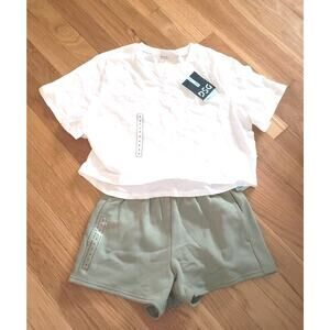 DSG Girls Athleisure Set Size S 8/9 White Tee & Green Fleece Shorts NWT